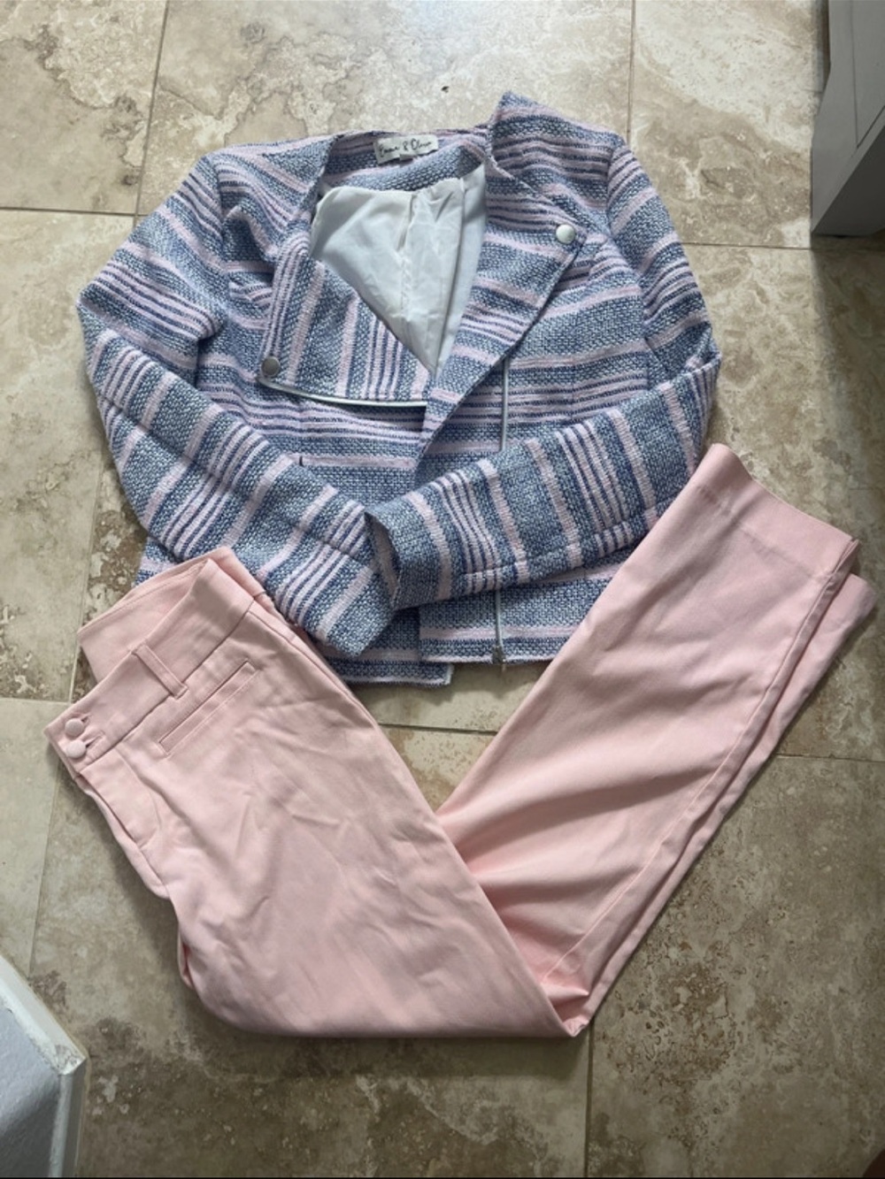 Steinmark Pink and Blue Striped Tweed Blazer